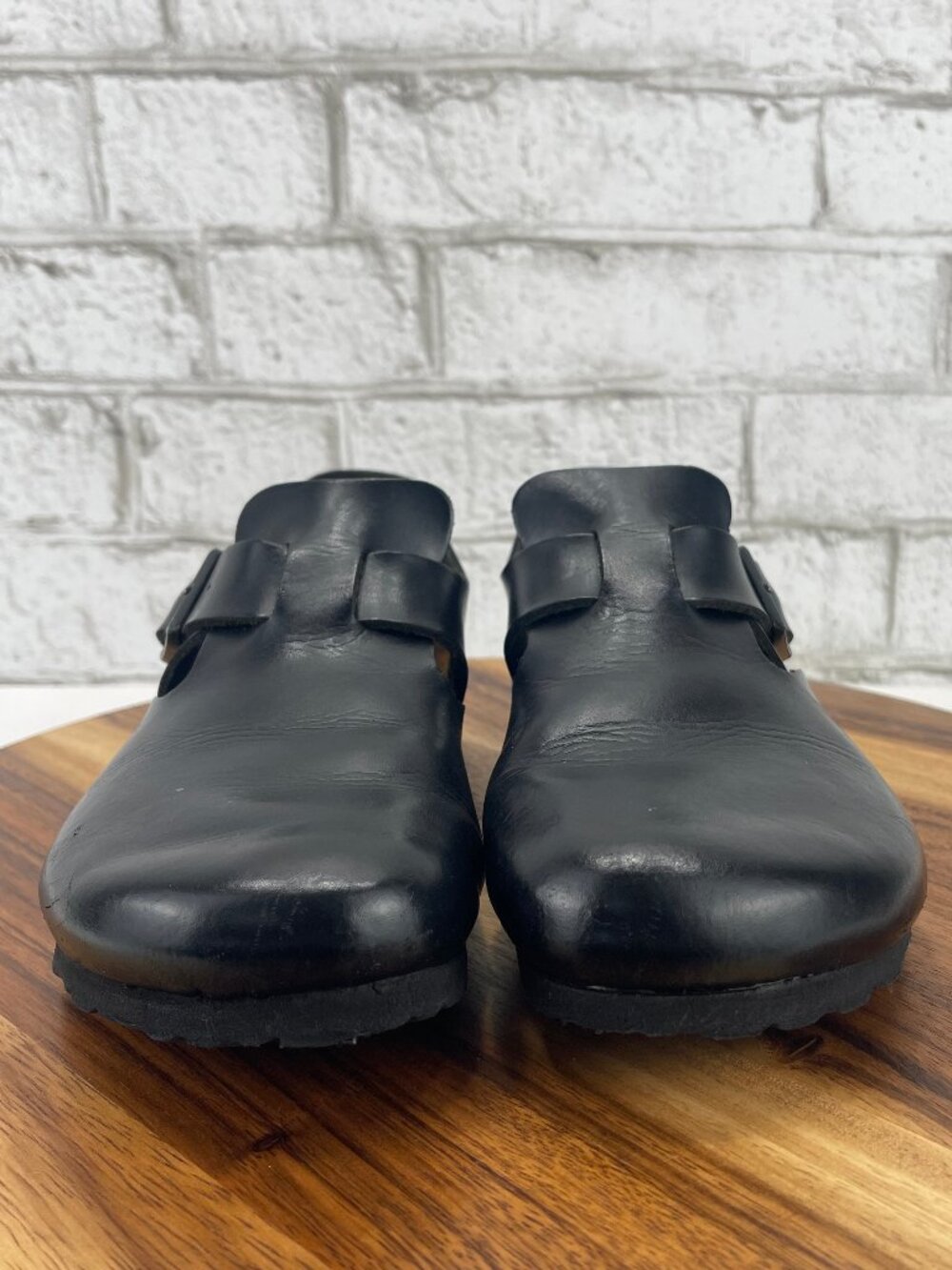 VTG Birkenstock London Womens 6/37 E Black Leather T Strap Closed Toe Shoes - Picture 9 of 16